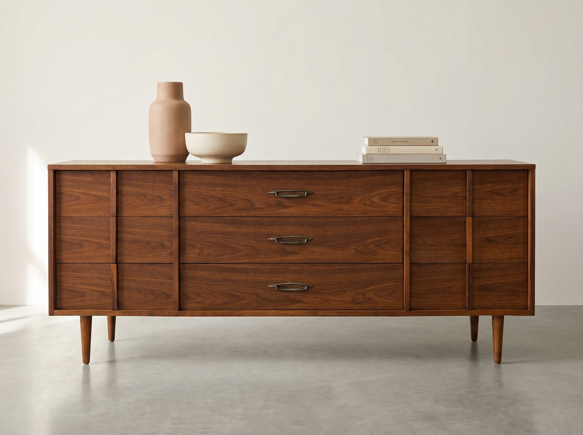 Walnut 9-Drawer Dresser with Sculpted Paneling