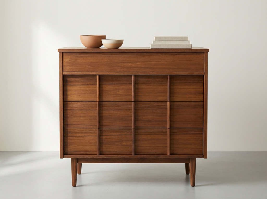 Walnut 4-Drawer Highboy with Architectural Drawer Fronts
