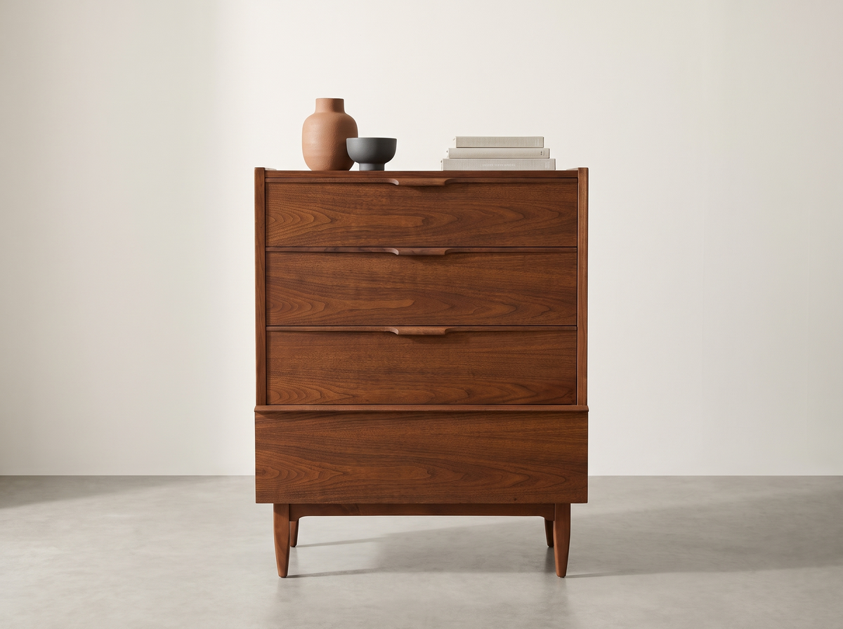 Haddon Hall Walnut 4-Drawer Tallboy with Sculpted Pulls
