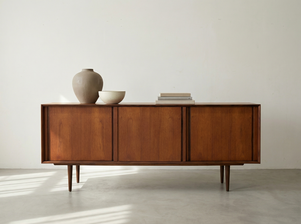 R.S Associates Teak Credenza with Sliding Doors & Interior Drawers