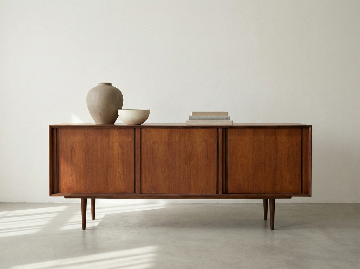 R.S Associates Teak Credenza with Sliding Doors & Interior Drawers