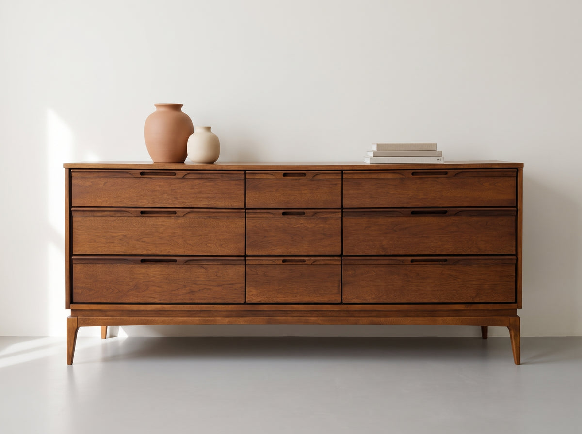Walnut 9-Drawer Dresser with Sculpted Recessed Pulls