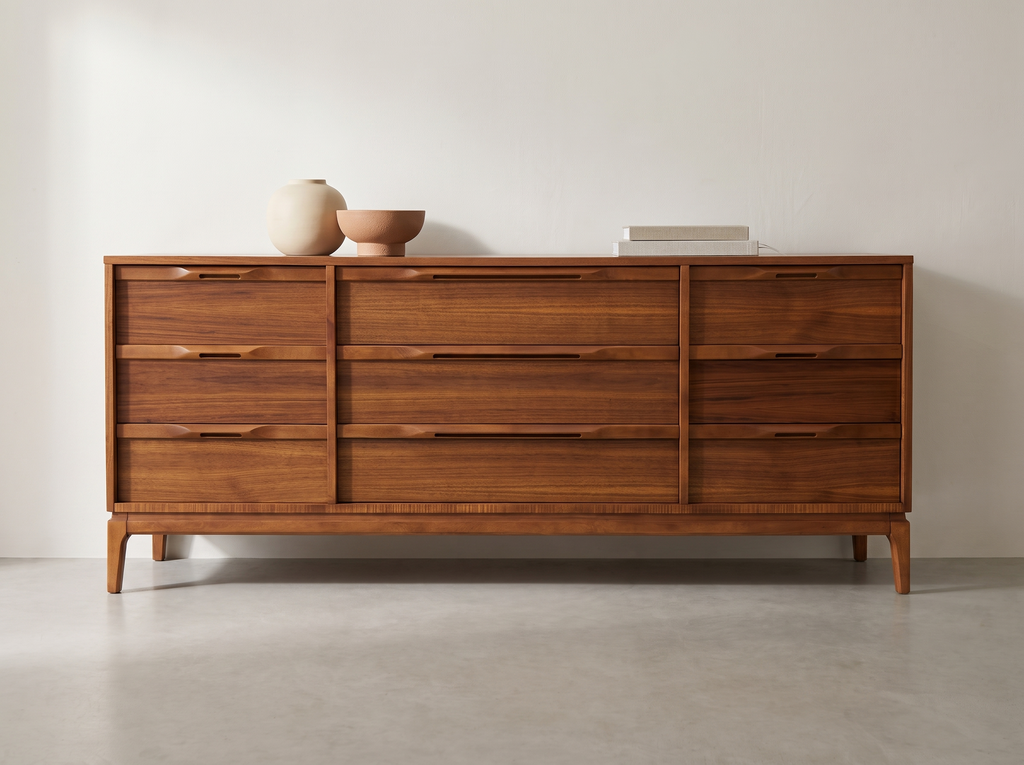Walnut 9-Drawer Dresser with Sculpted Recessed Pulls