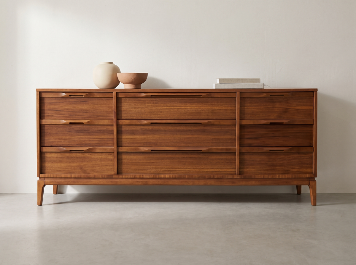 Walnut 9-Drawer Dresser with Sculpted Recessed Pulls