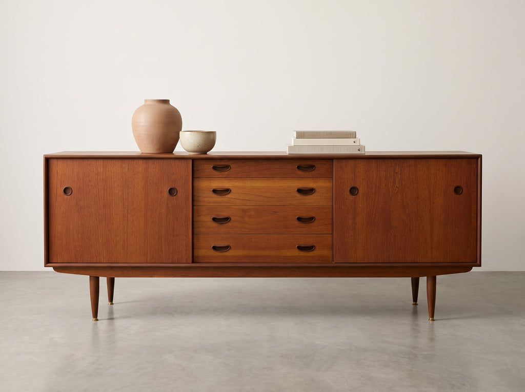 R. Huber & Co. Teak Credenza with Sliding Doors & Central Drawers