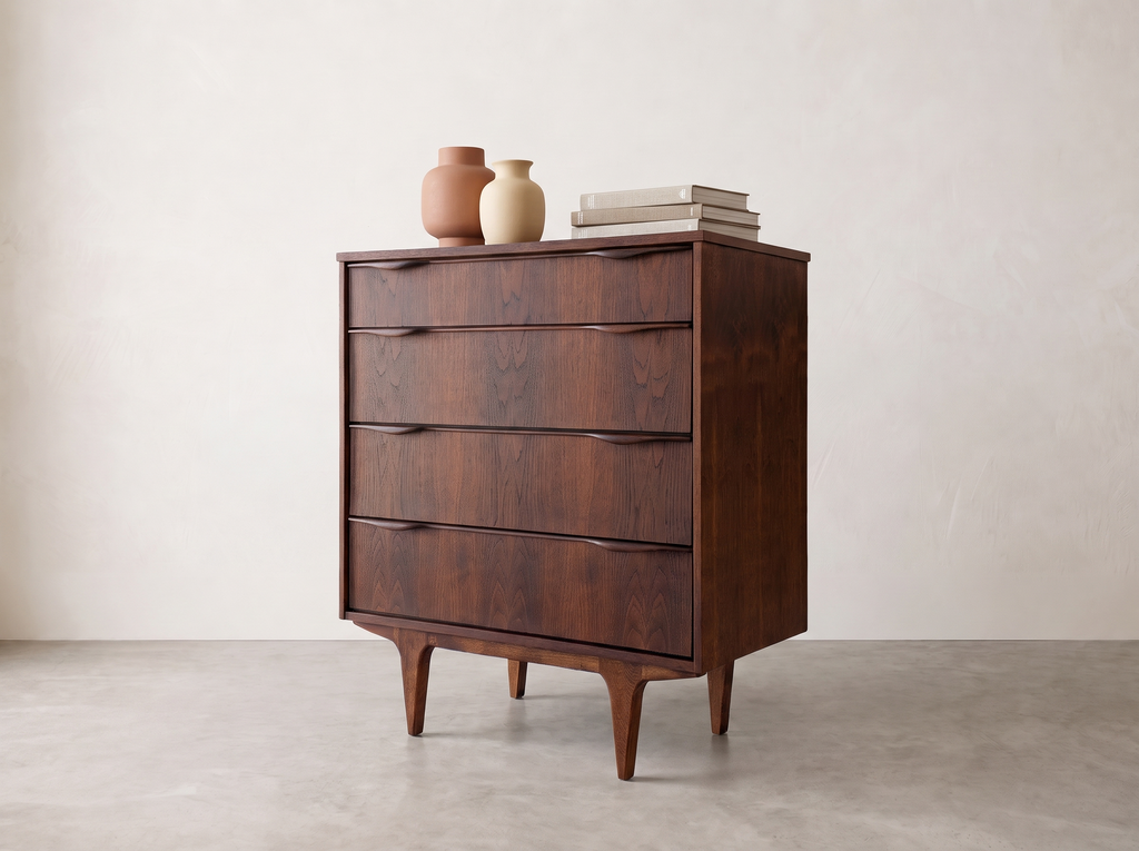 Viscol Dark Walnut 4-Drawer Dresser with Sculpted Pulls