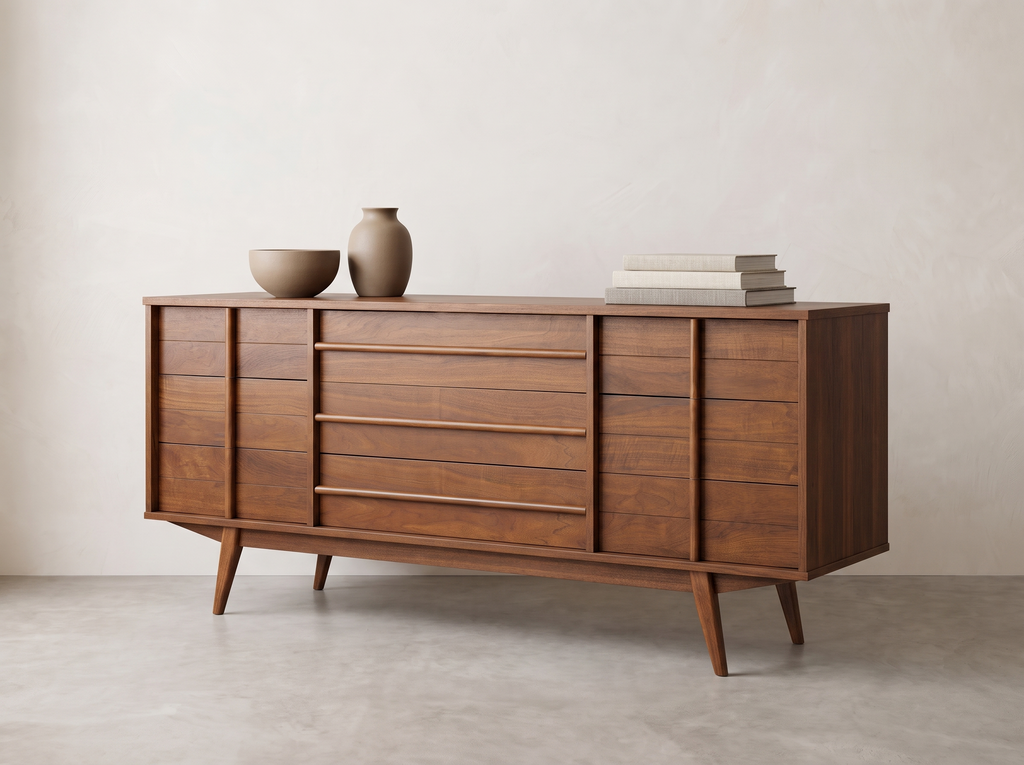 Walnut 9-Drawer Dresser with Sculpted Linear Hardware
