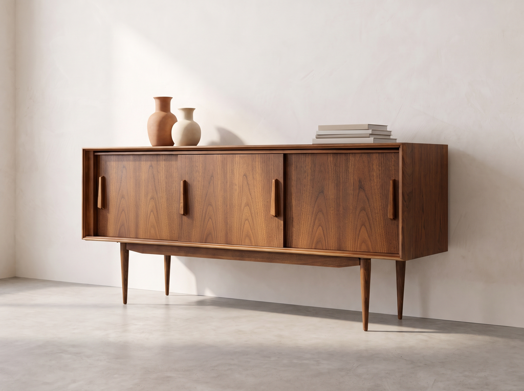 Deilcraft Walnut Credenza with Sculpted Vertical Pulls