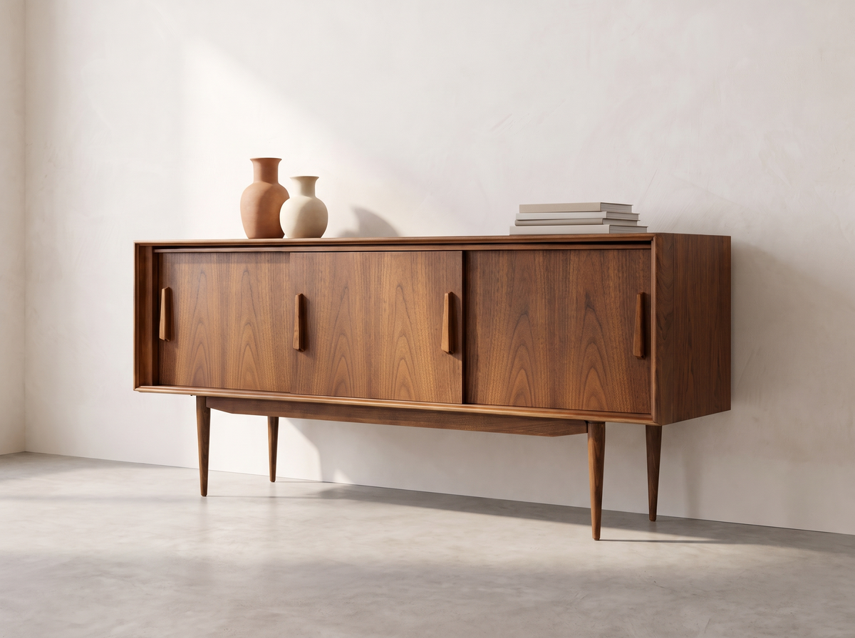 Deilcraft Walnut Credenza with Sculpted Vertical Pulls