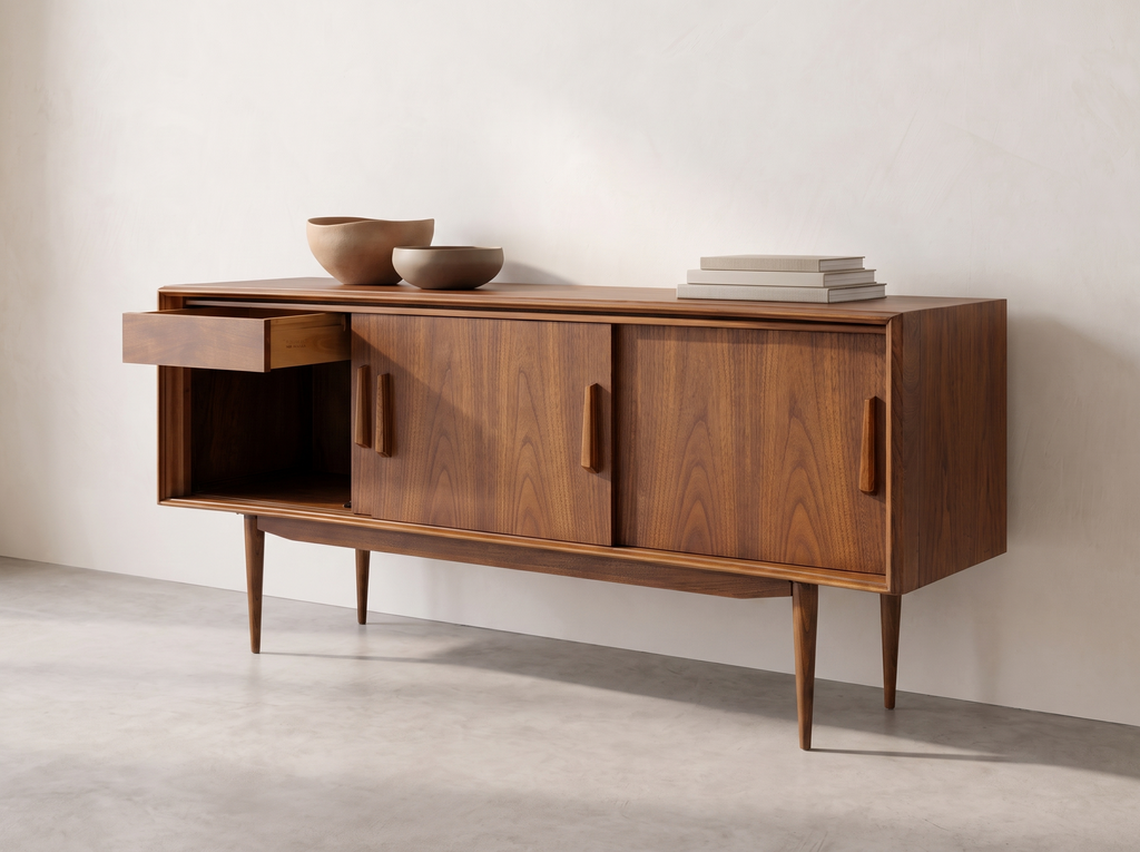Deilcraft Walnut Credenza with Sculpted Vertical Pulls