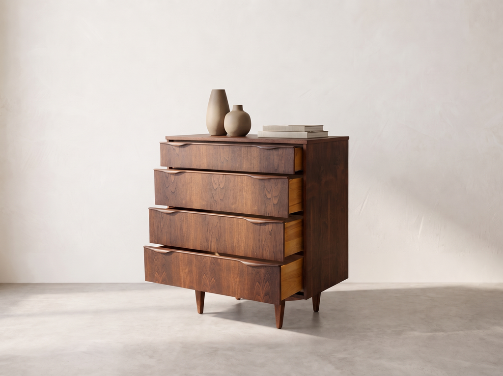 Viscol Dark Walnut 4-Drawer Dresser with Sculpted Pulls