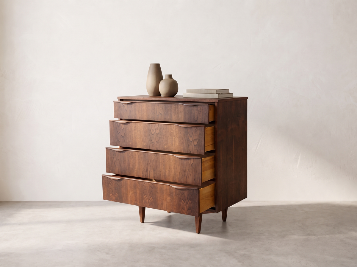 Viscol Dark Walnut 4-Drawer Dresser with Sculpted Pulls