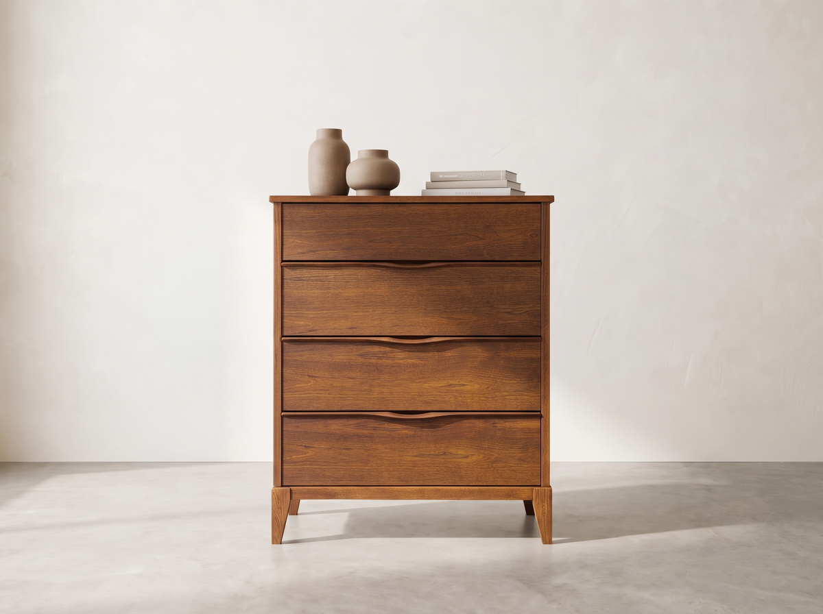 Walnut 4-Drawer Tall Dresser with Sculpted Finger Pulls