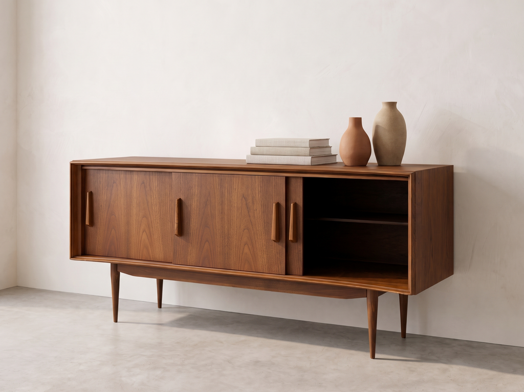 Deilcraft Walnut Credenza with Sculpted Vertical Pulls