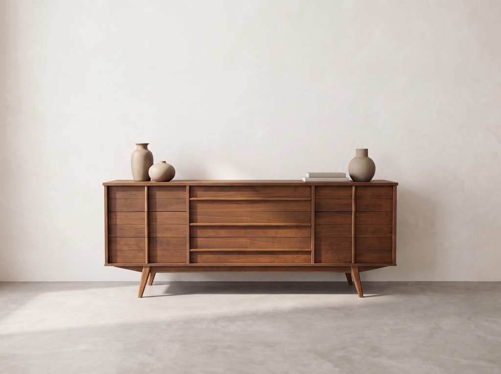 Walnut 9-Drawer Dresser with Sculpted Linear Hardware