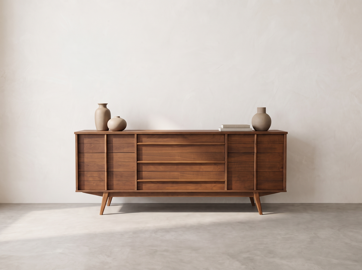 Walnut 9-Drawer Dresser with Sculpted Linear Hardware
