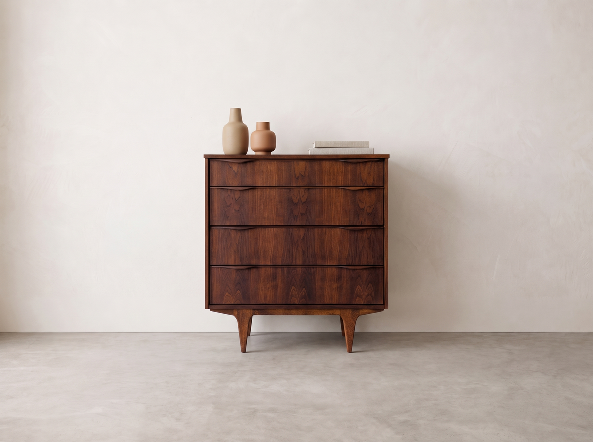 Viscol Dark Walnut 4-Drawer Dresser with Sculpted Pulls