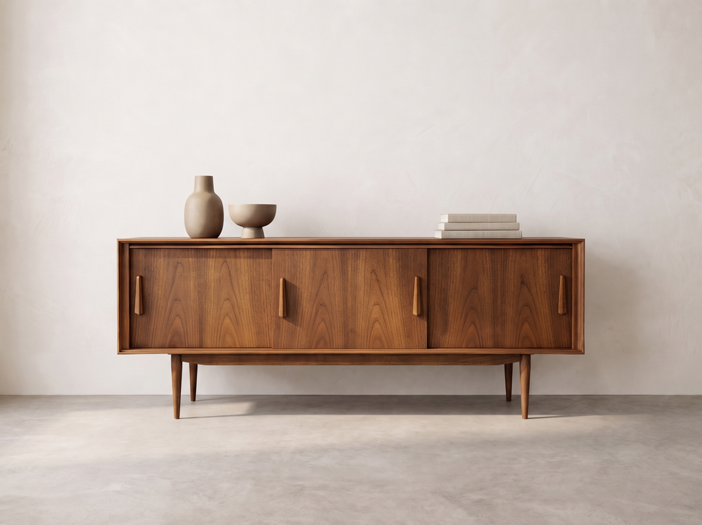 Deilcraft Walnut Credenza with Sculpted Vertical Pulls