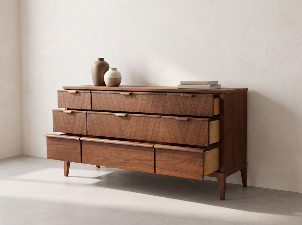 Kaufman Walnut 9-Drawer Dresser with Bookmatched Grain