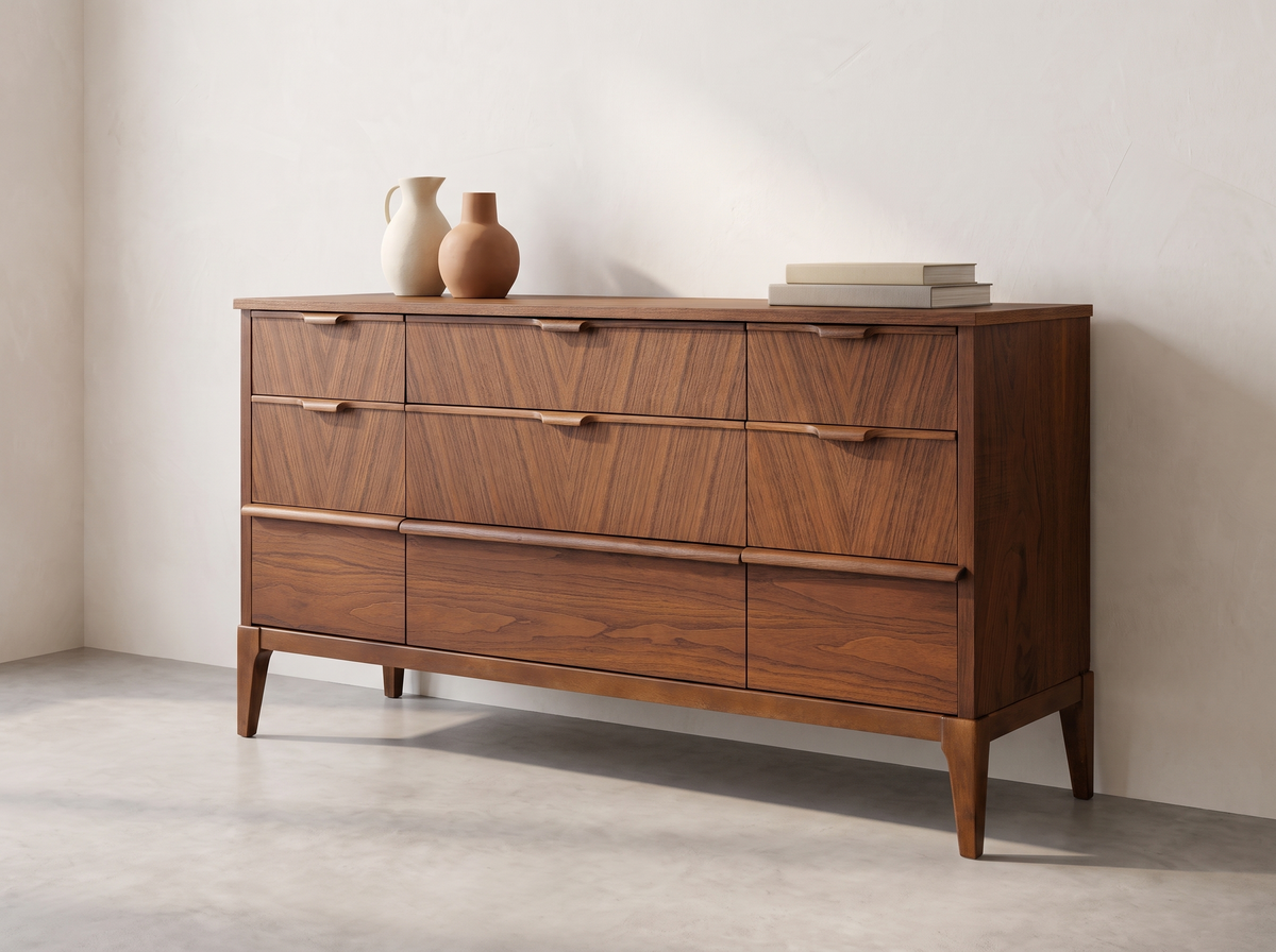 Kaufman Walnut 9-Drawer Dresser with Bookmatched Grain