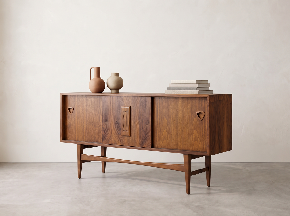 Deilcraft Walnut Floating Credenza with Sculptural Hardware