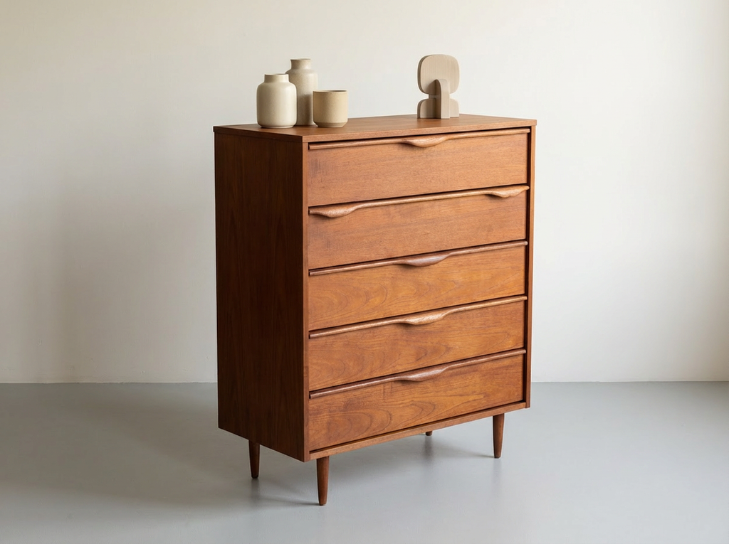 Ultra Rare Vic-Art Teak 5-Draw Tallboy