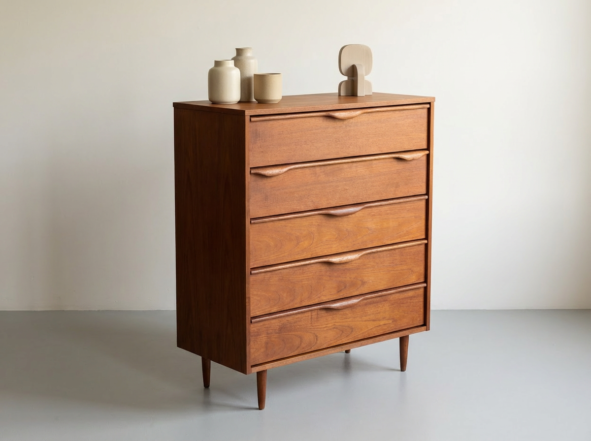 Ultra Rare Vic-Art Teak 5-Draw Tallboy