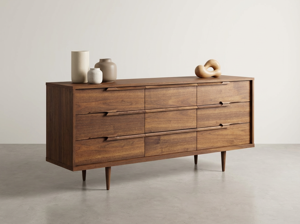 Vic-Art Mid-Century Walnut 9-Drawer Dresser