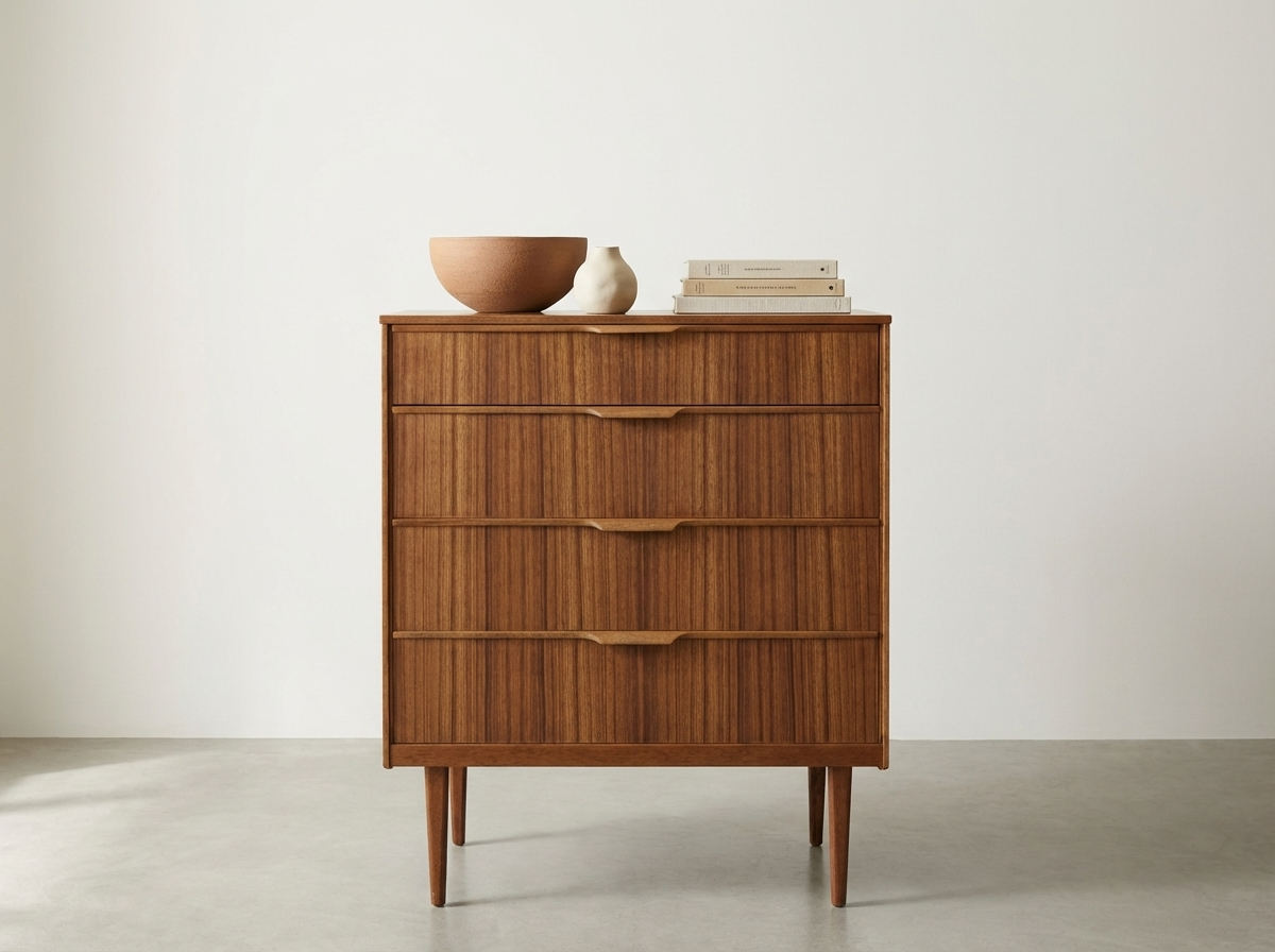 Compact Teak Mid-century 4-Drawer Dresser