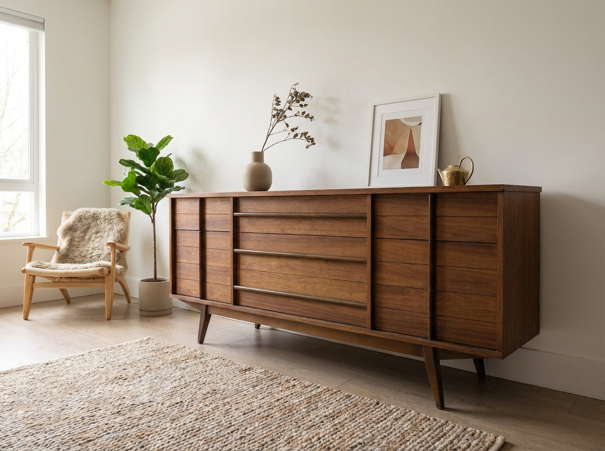 Minimalist Mid-century Walnut 9-drawer Dresser