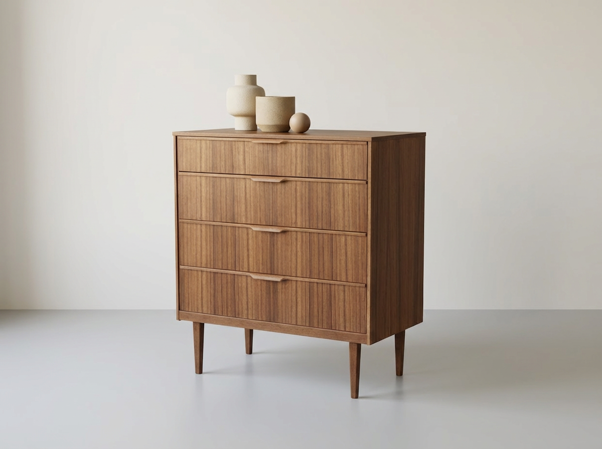 Compact Teak Mid-century 4-Drawer Dresser