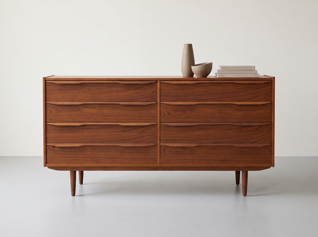 Teak 8-Drawer Dresser with Sculpted Pulls