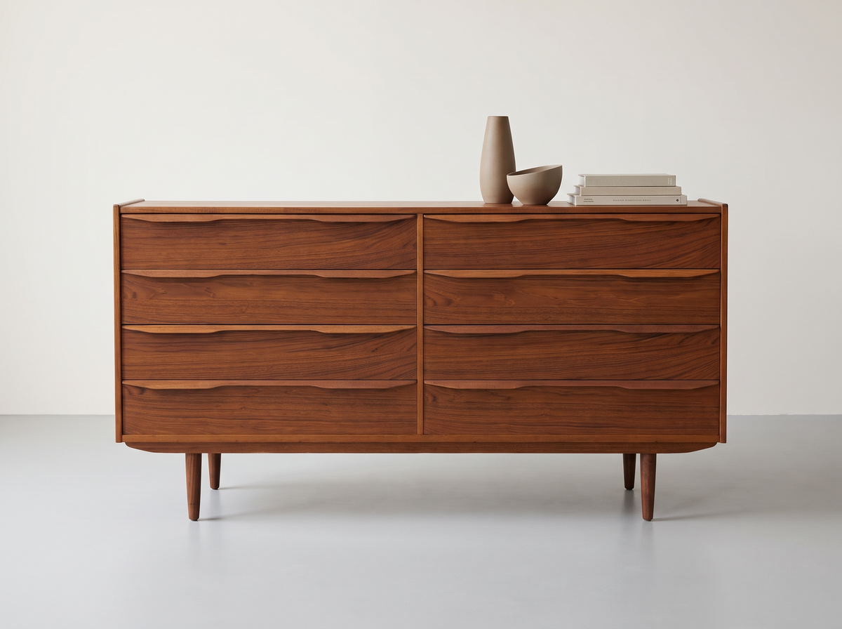 Teak 8-Drawer Dresser with Sculpted Pulls