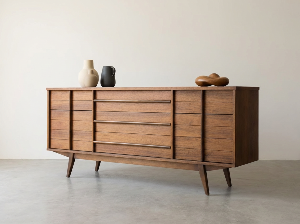 Minimalist Mid-century Walnut 9-drawer Dresser