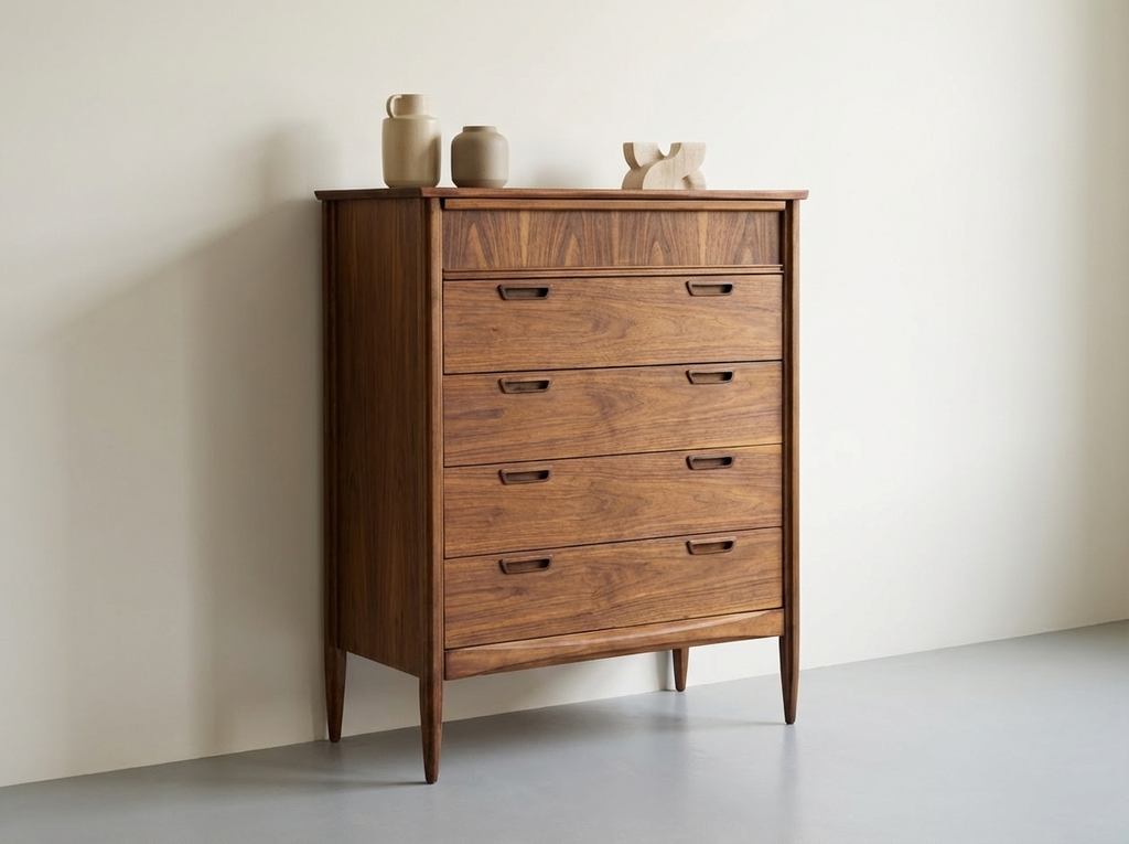 Premium Walnut 5 Drawer Tallboy