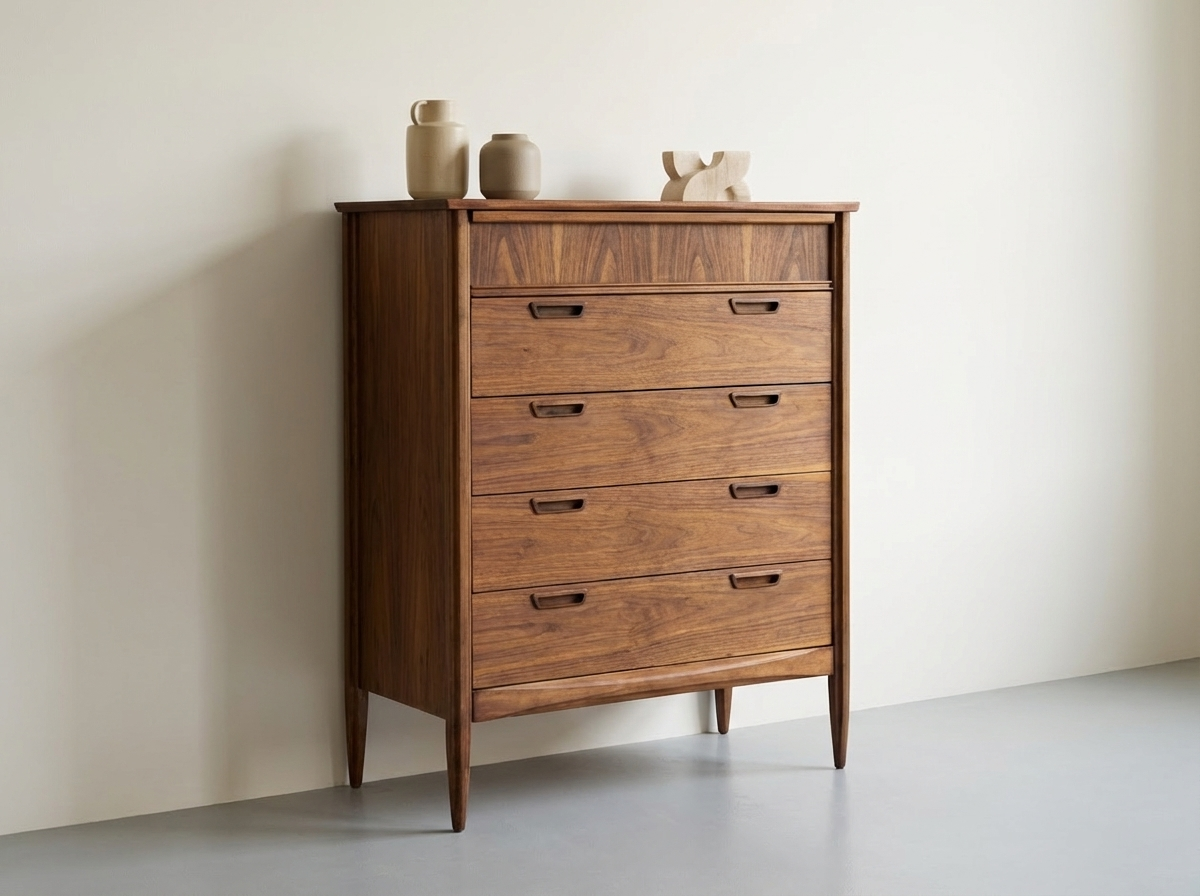 Premium Walnut 5 Drawer Tallboy
