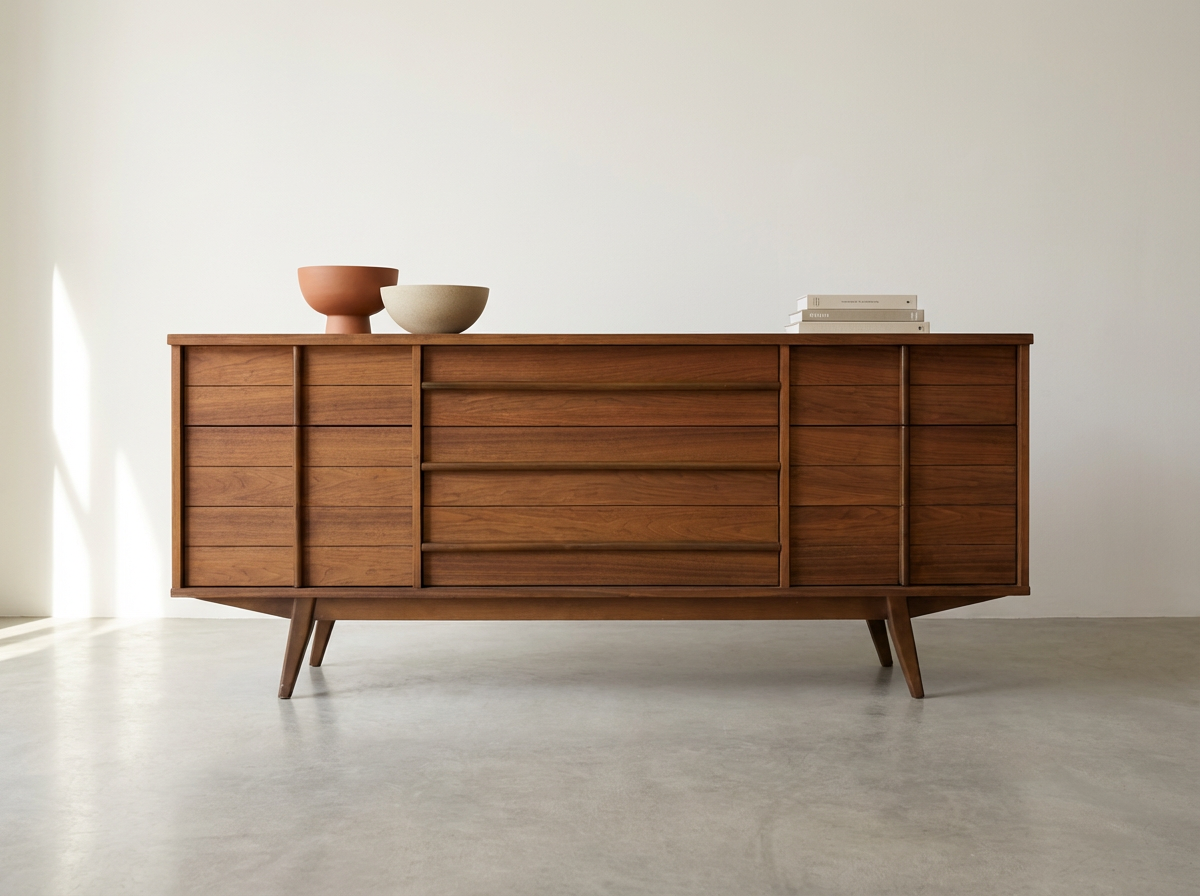 Minimalist Mid-century Walnut 9-drawer Dresser