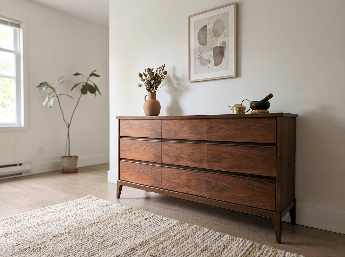 Kaufman Mid-Century Walnut 9-Draw Dresser
