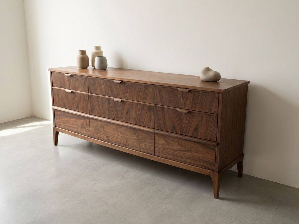 Kaufman Mid-Century Walnut 9-Drawer Dresser