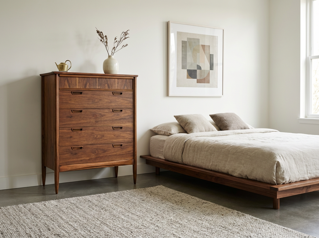 Premium Walnut 5 Drawer Tallboy