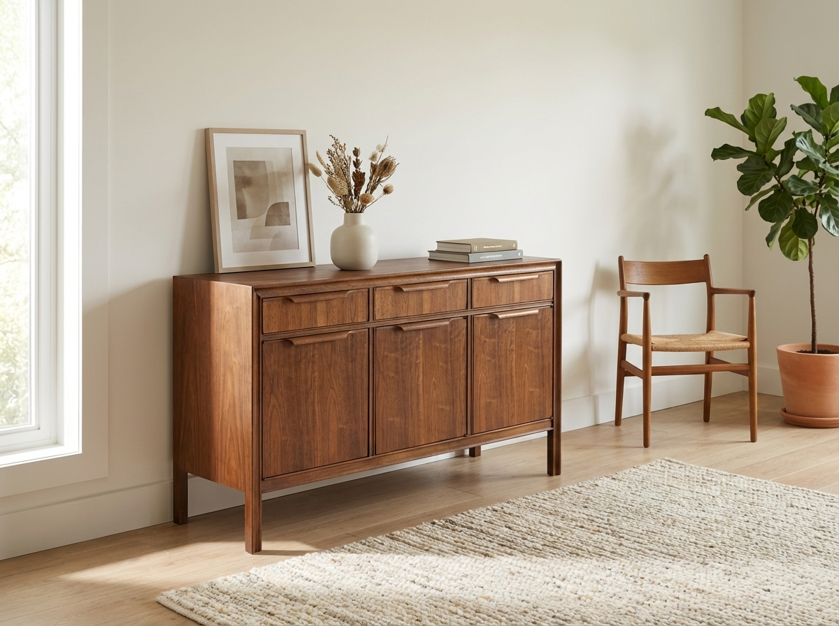 Minimalist Mid-Century Walnut Credenza