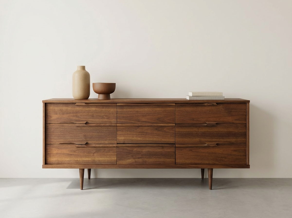 Vic-Art Mid-Century Walnut 9-Drawer Dresser