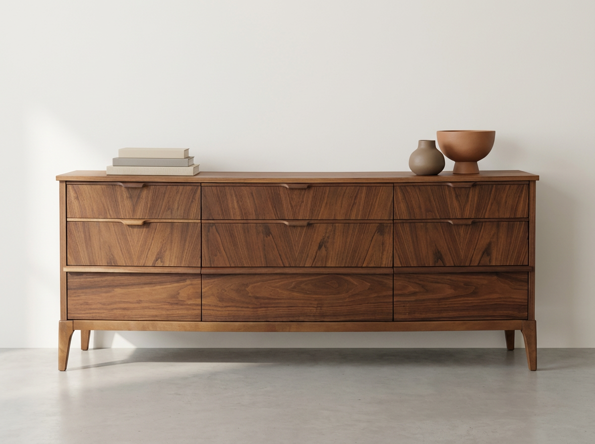 Kaufman Mid-Century Walnut 9-Drawer Dresser