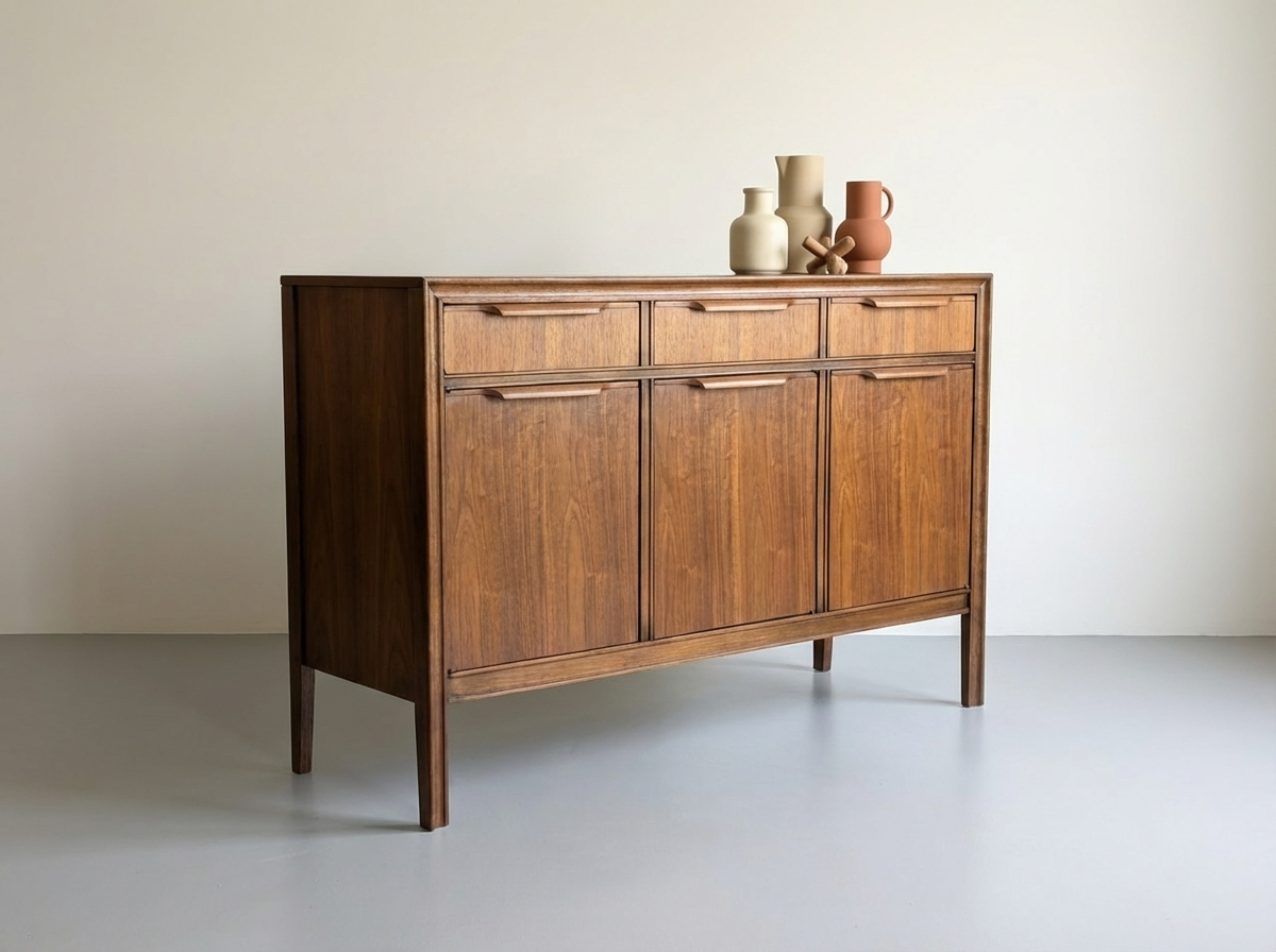 Minimalist Mid-Century Walnut Credenza