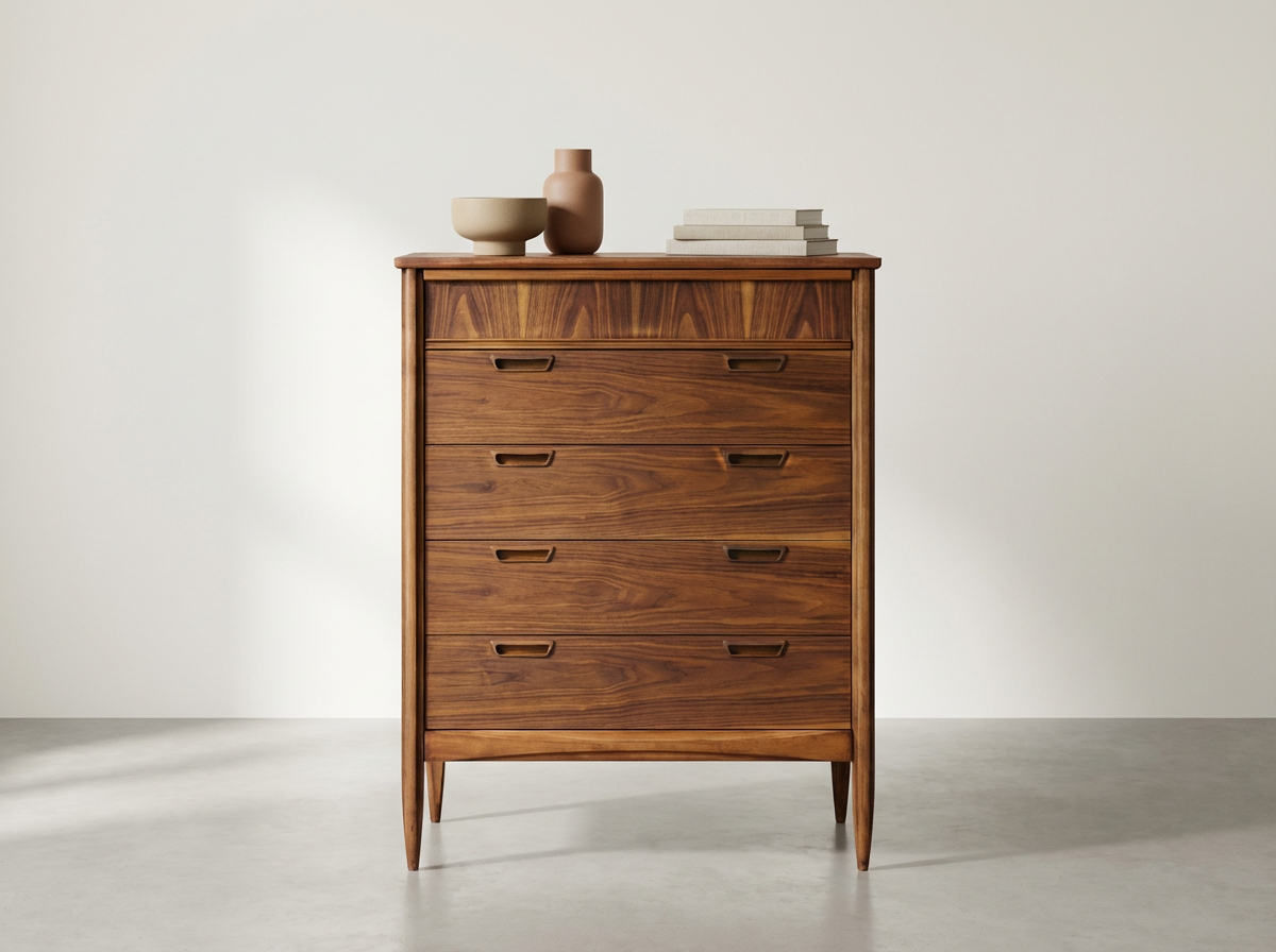 Premium Walnut 5 Drawer Tallboy