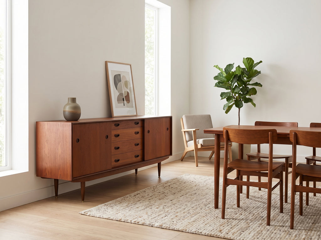 R. Huber & Co. Teak Credenza with Sliding Doors & Central Drawers