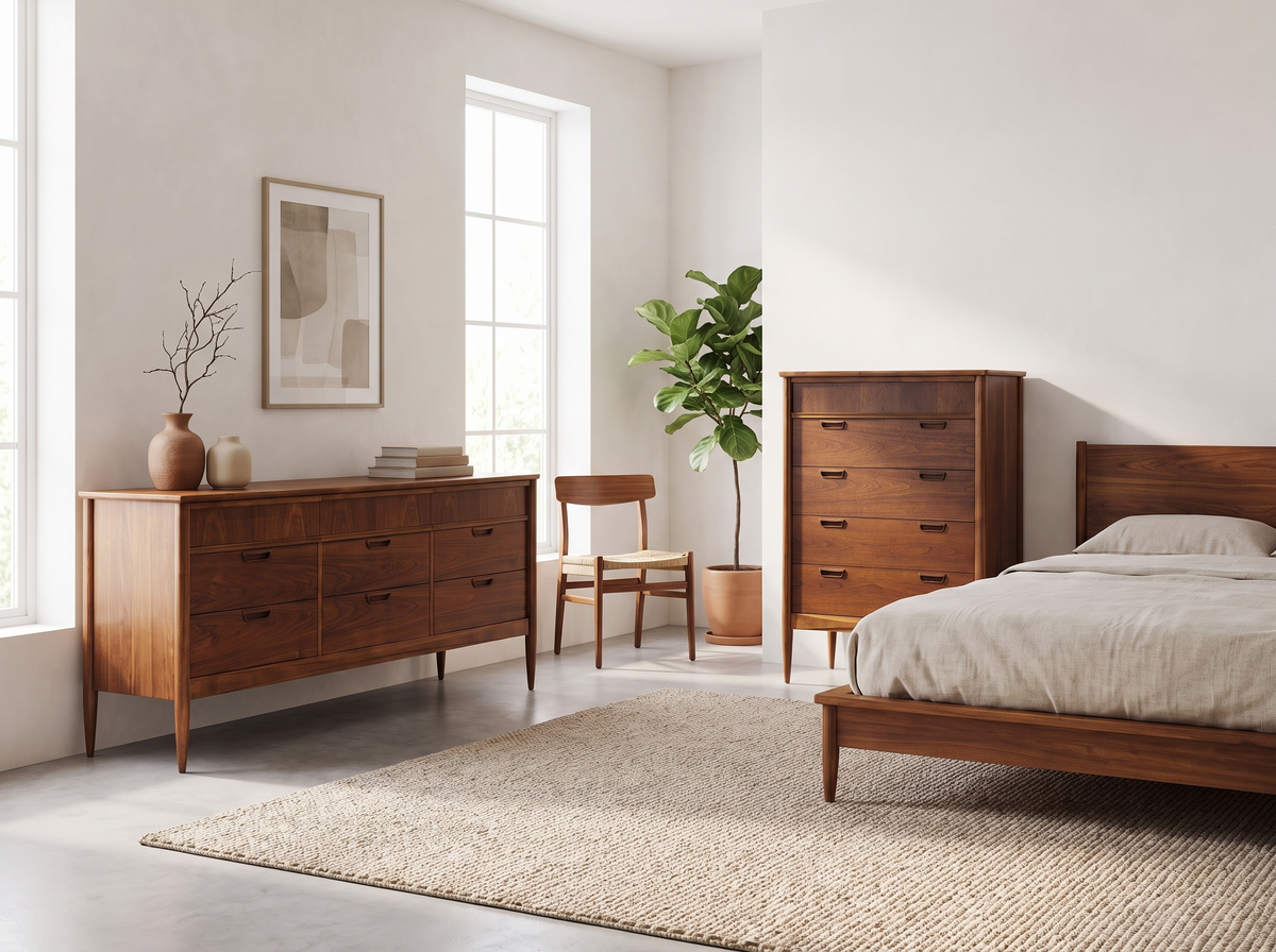 Deilcraft Walnut 9-Drawer Dresser with Sculpted Recessed Pulls