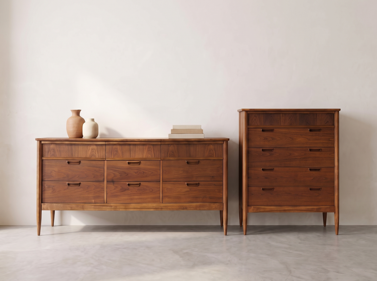 Deilcraft Walnut 9-Drawer Dresser with Sculpted Recessed Pulls