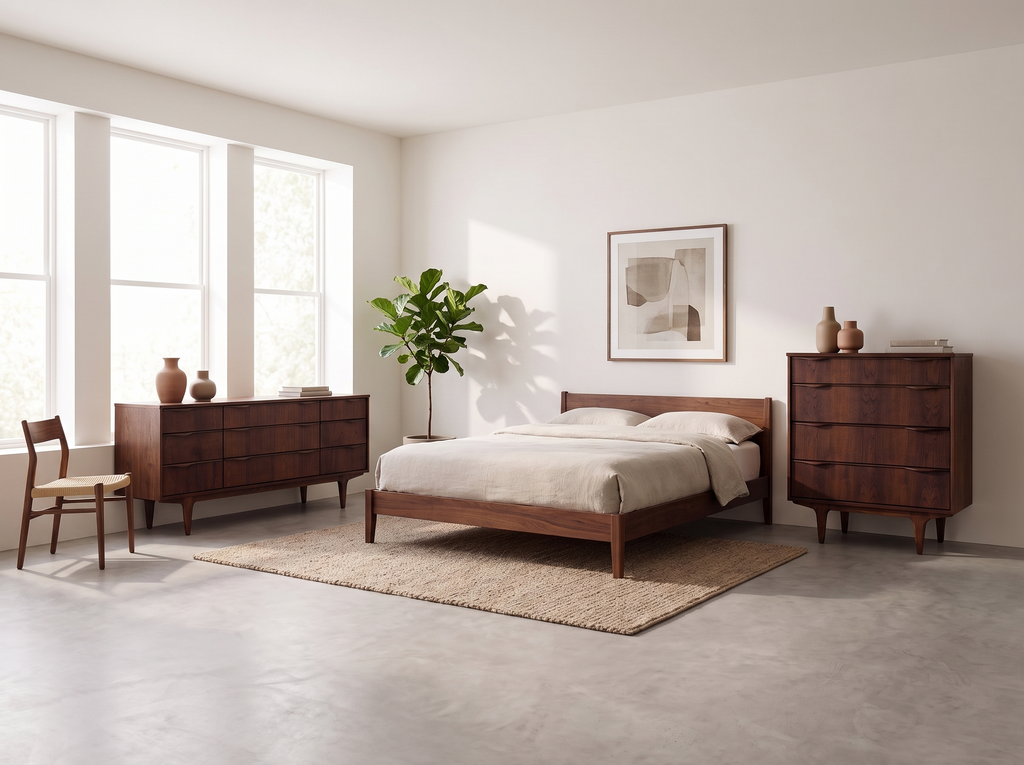 Viscol Dark Walnut 4-Drawer Dresser with Sculpted Pulls