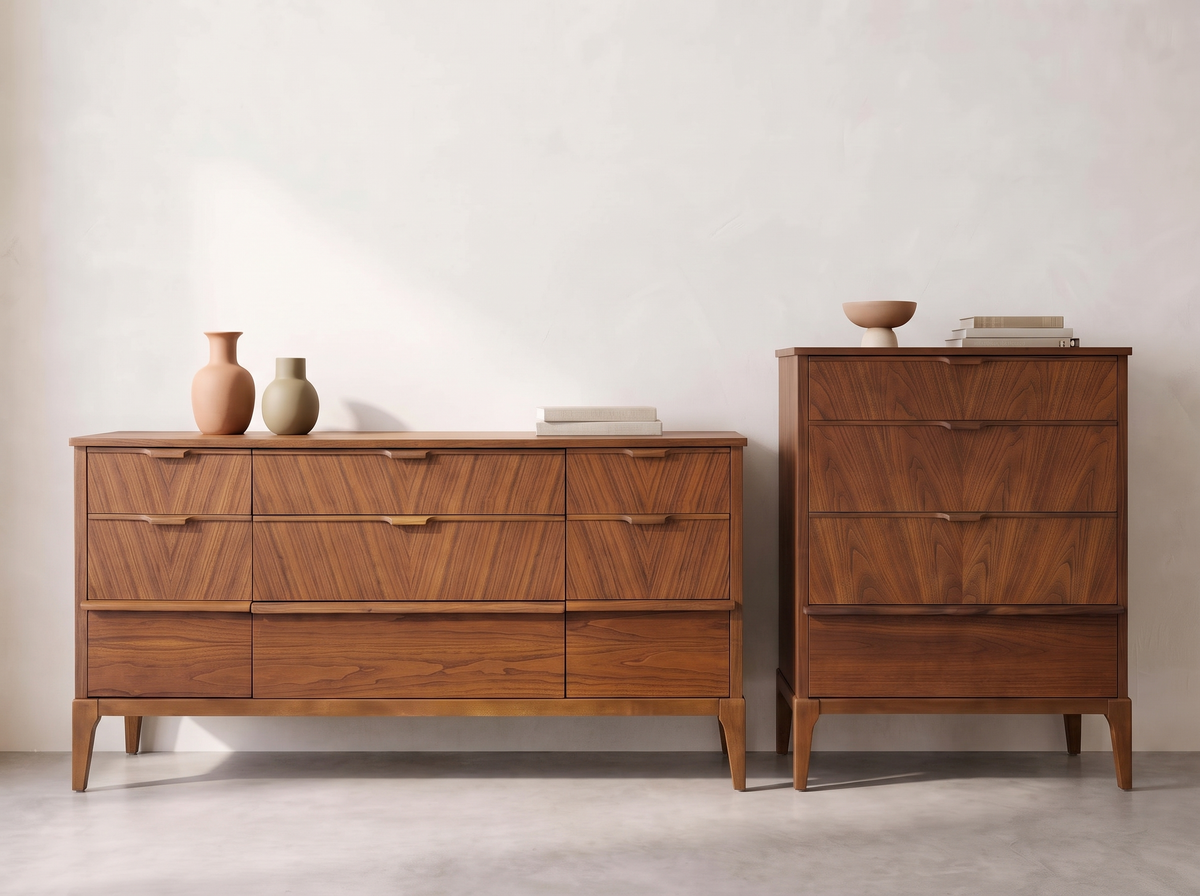 Kaufman Walnut 4-Drawer Tallboy with Sculpted Pulls